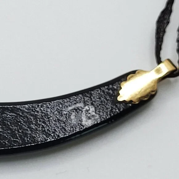 Curved Dichroic Fused Glass Pendant Gauze Double Strand Necklace 17" Signed TB - Picture 11 of 12